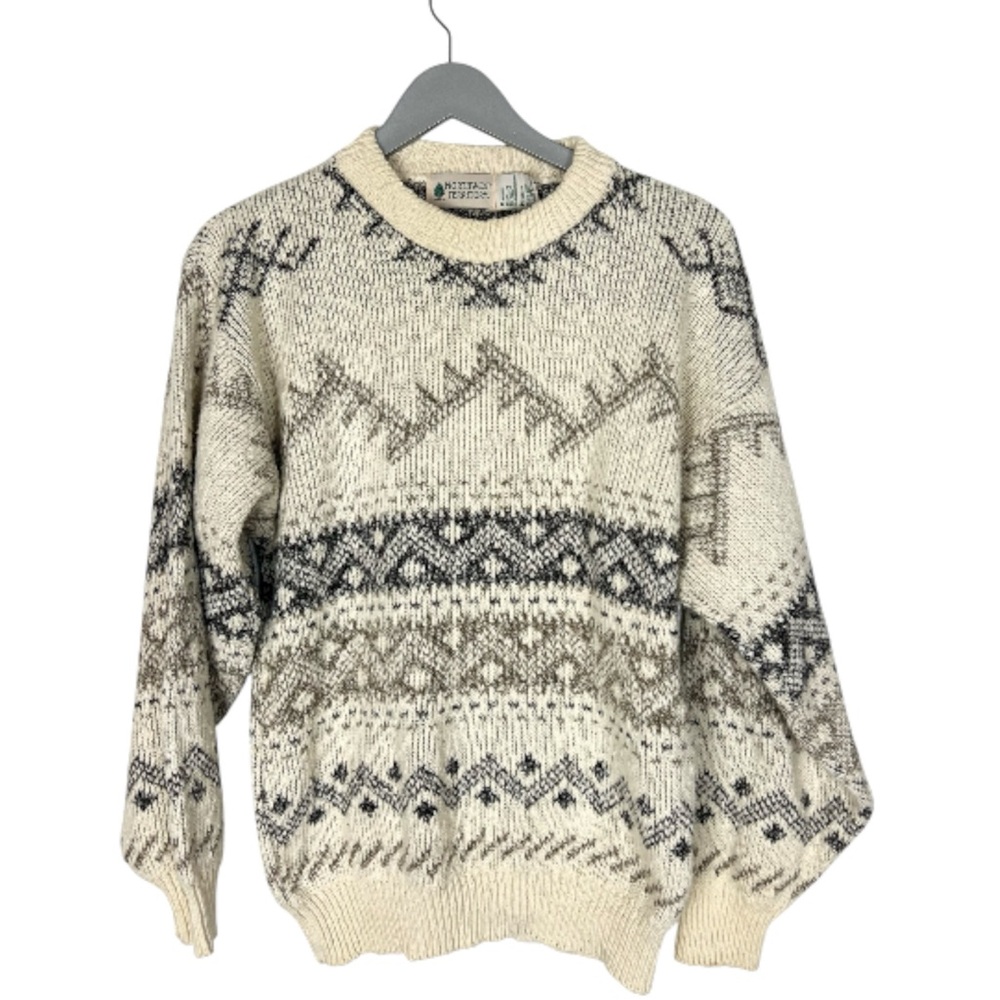 Vintage Mens Sweater size M Northwest Territory cream gray 1990s cotton blend